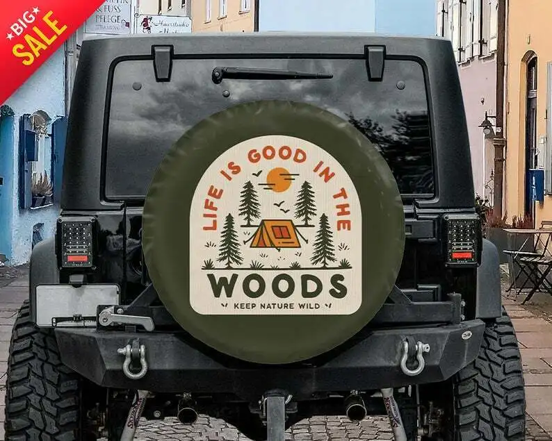 

Camping Campfire Spare Tire Cover 34" Life Is Good In the Woods Christmas Gift