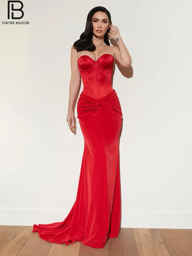 

Элегантный женский комплект из двух предметов PB, красное платье без бретелек с высокой талией, длинное шикарное вечернее платье для девушек, летний Свадебный комплект из двух предметов, акция, 2023