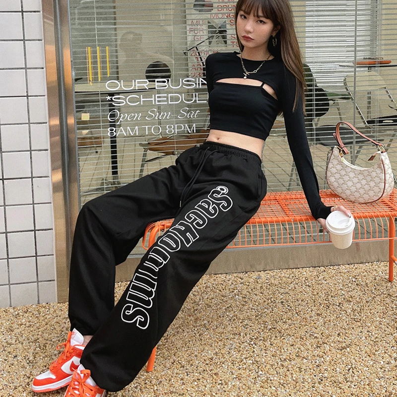 

Joggers Baggy Sweatpants Korean Fashion Trends Letter Print Clothes Women Drawstring Harem Pants Teenage Girls Casual Streetwear