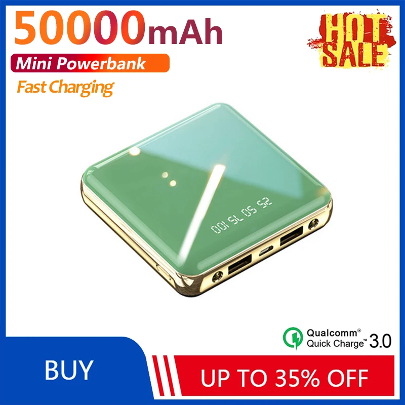 

50000mAh Mini Power Bank Portable Charger One-way Fast Charging External Battery Pocket Poverbank for Xiaomi iPhone Samsung