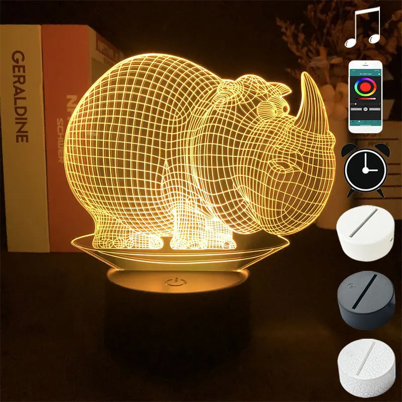 

Acrylic Rhinoceros Led Night Light Animal For Kids Child Bedroom Decor Cool 3D Atmosphere Lamp Birthday Gift