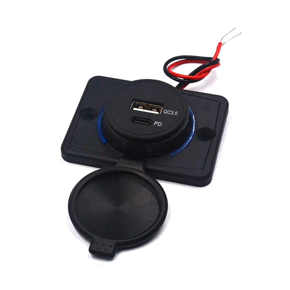 

USB Charger Car Charger Panel Power QC3.0 Outlet PD Socket Type C USB Black Car Charger Durable For Motorcycle