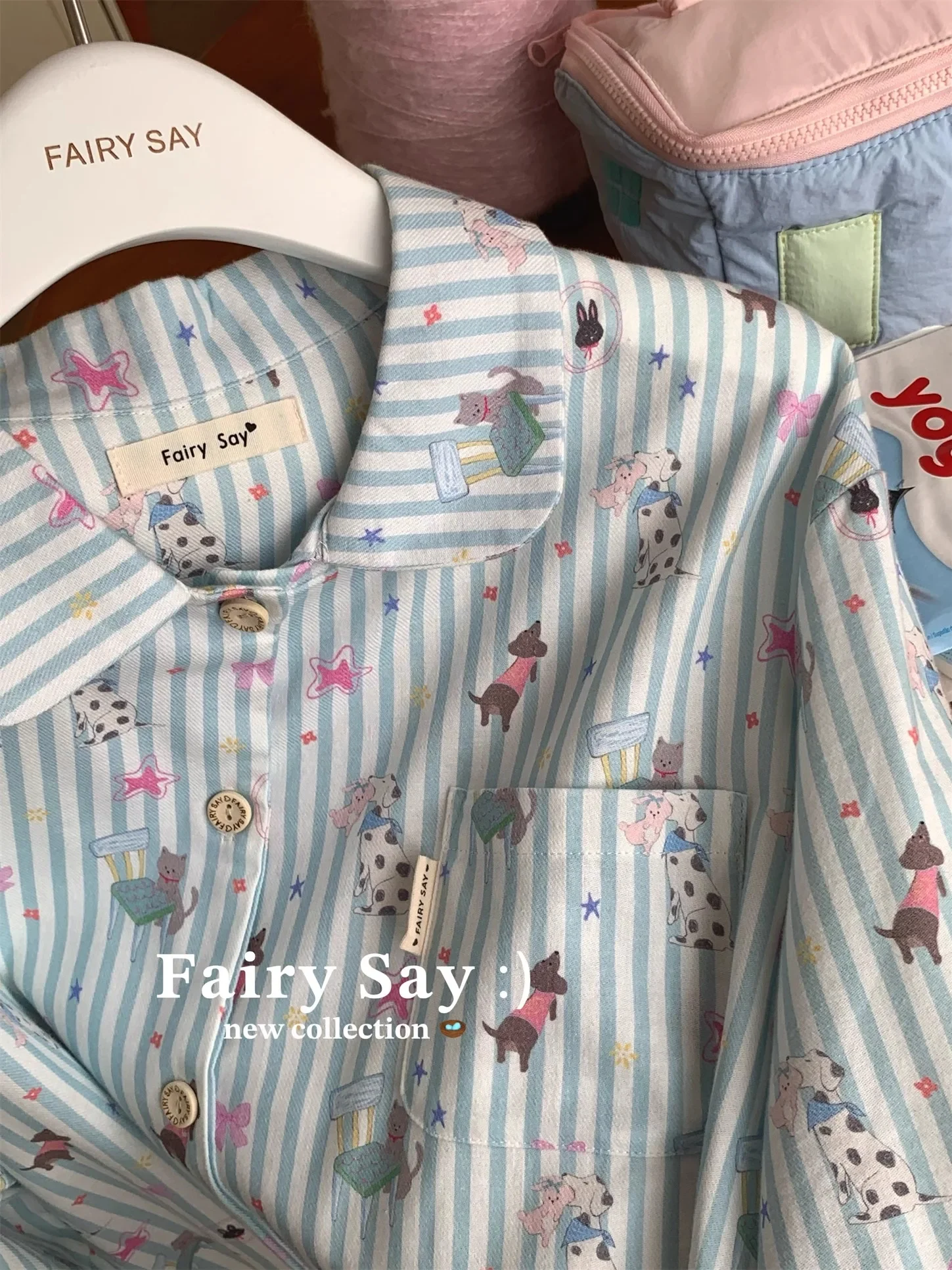 Фото Cotton Sweet Loungewear Korean Fashion Cartoon Print Lapel Long Sleeve Pajama Sets Cute Girls Homewear 2025 Spring New №3