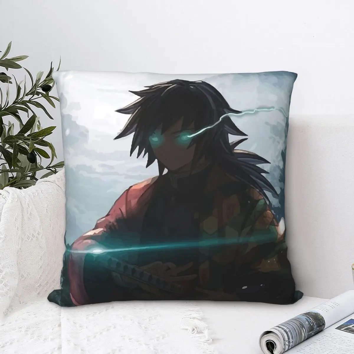 

Giyu Tomioka By The Moon Hashira Polyester Cushion Cover Demon Slayer Home Chair Decorative Reusable Coussincase