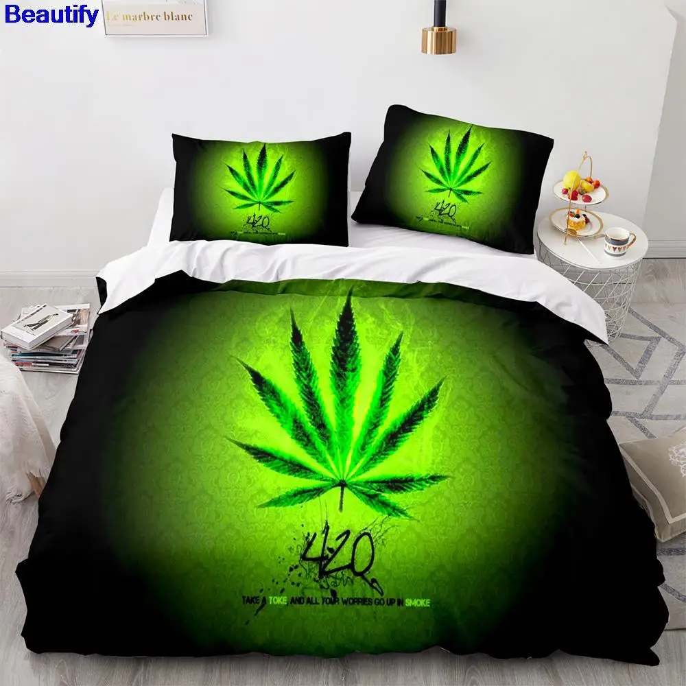 

Beautify WEED Bedding Set Single Twin Full Queen King Size Maple leaf Bed Set Aldult Kid Bedroom Duvetcover Sets 3D Print 036