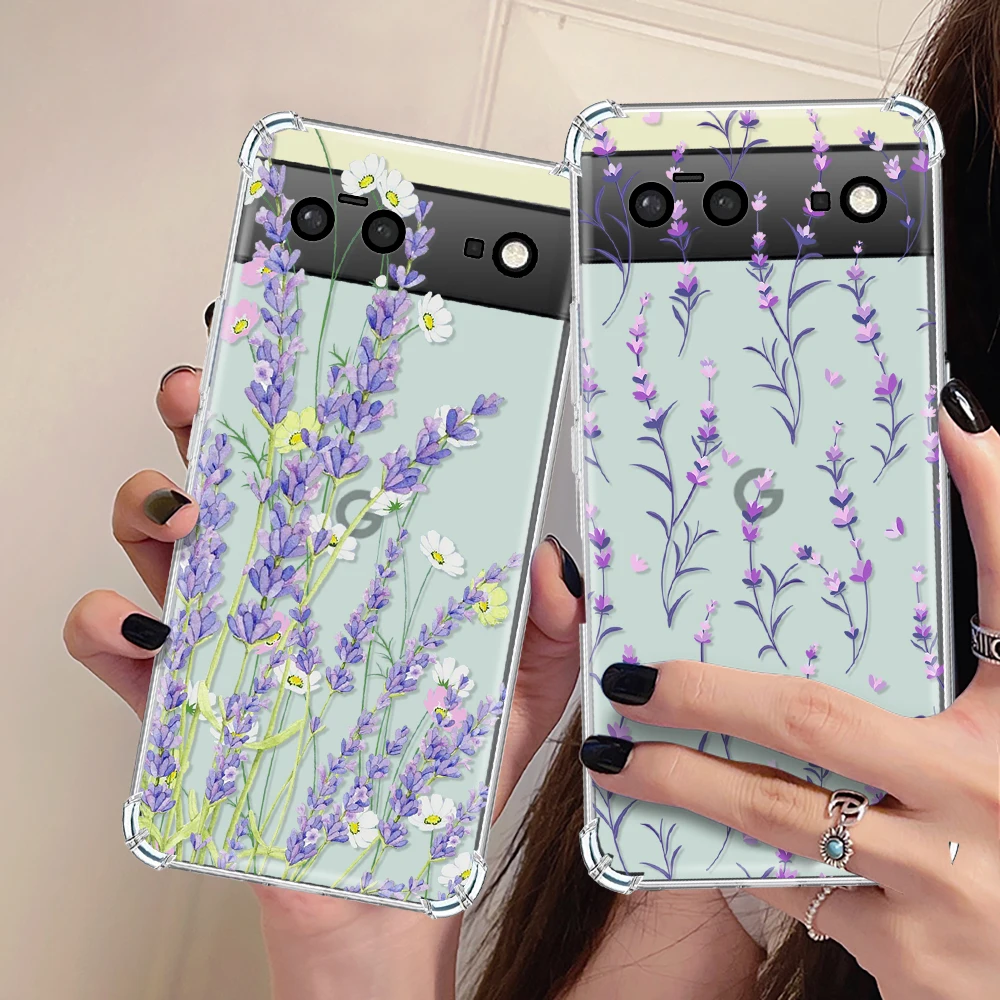 

Transparent Soft Phone Case for Google Pixel 7a 7Pro 7 Shockproof Silicone Cover for Pixel 6a 6 6Pro Lavender Protection Shell