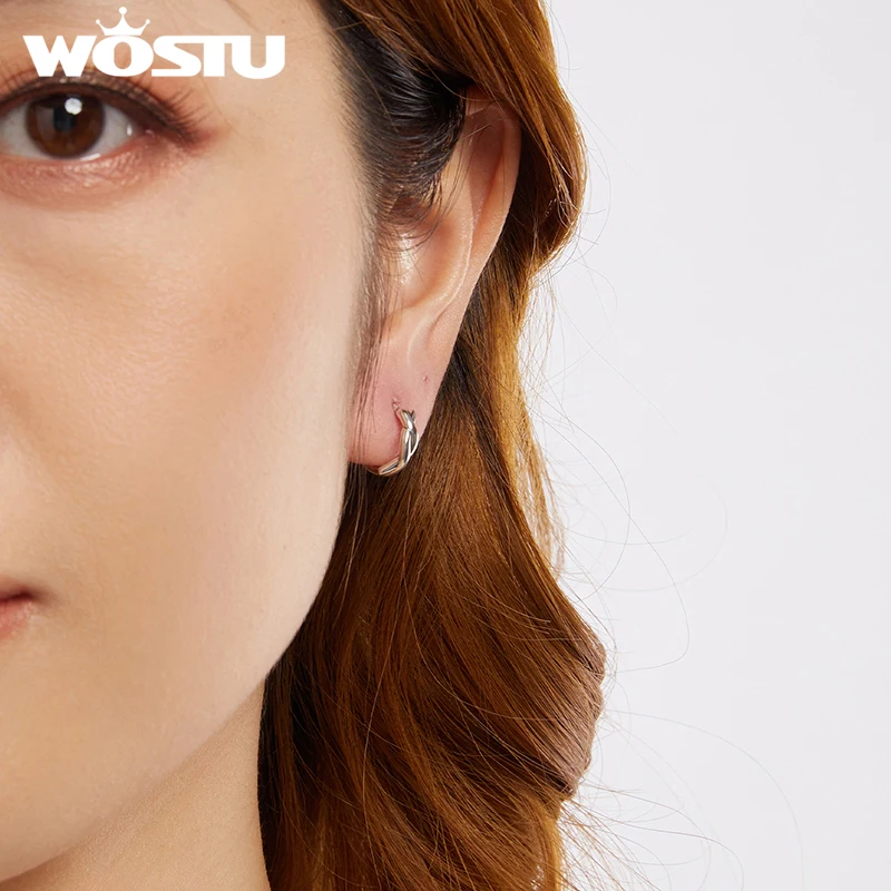 WOSTU стерлингового серебра 925 пробы витые серьги-кольца из окисленного для женщин