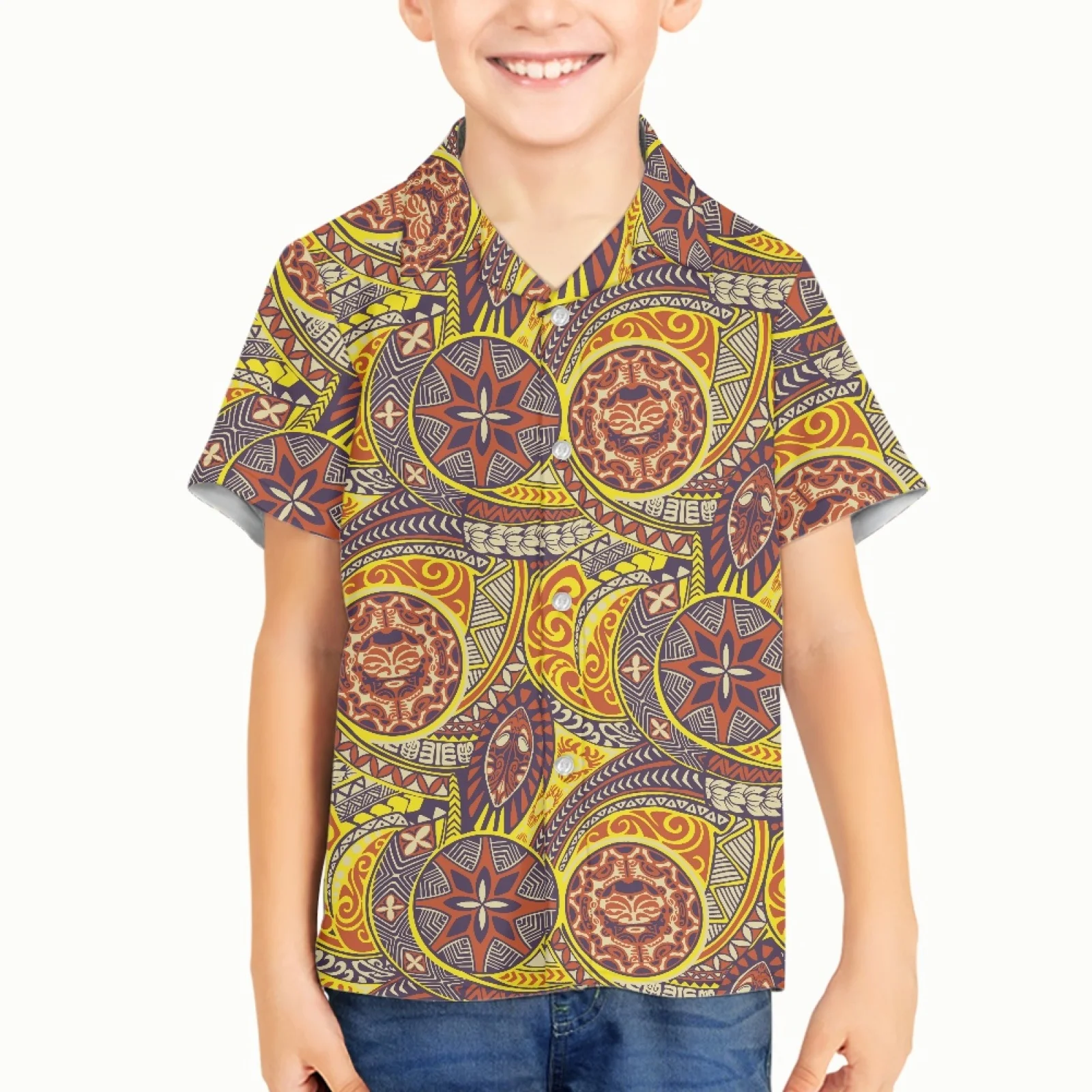 

Весенняя одежда для мальчиков, полинезийские этнические самоанские тотемные принты тату Самоа, модная повседневная красивая рубашка для детей, блузки, футболки