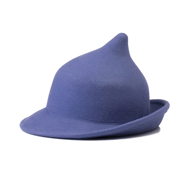 

New fashion personality college magic wool top cat stage shape curled felt top hats for women men