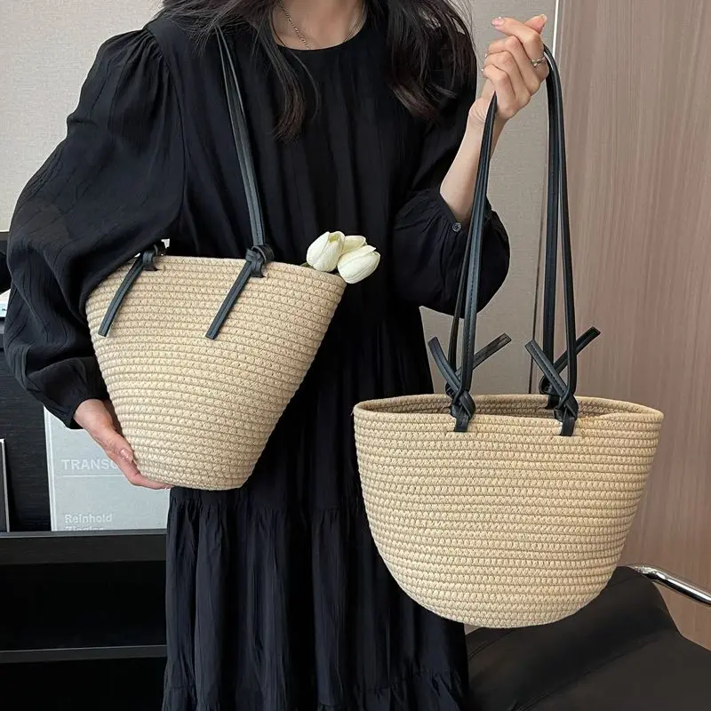 

Женская Плетеная соломенная сумка-тоут в богемном стиле, лето 2023, дорожная пляжная сумка, сумки с верхними ручками, сумка из ротанга, боковые сумки на плечо