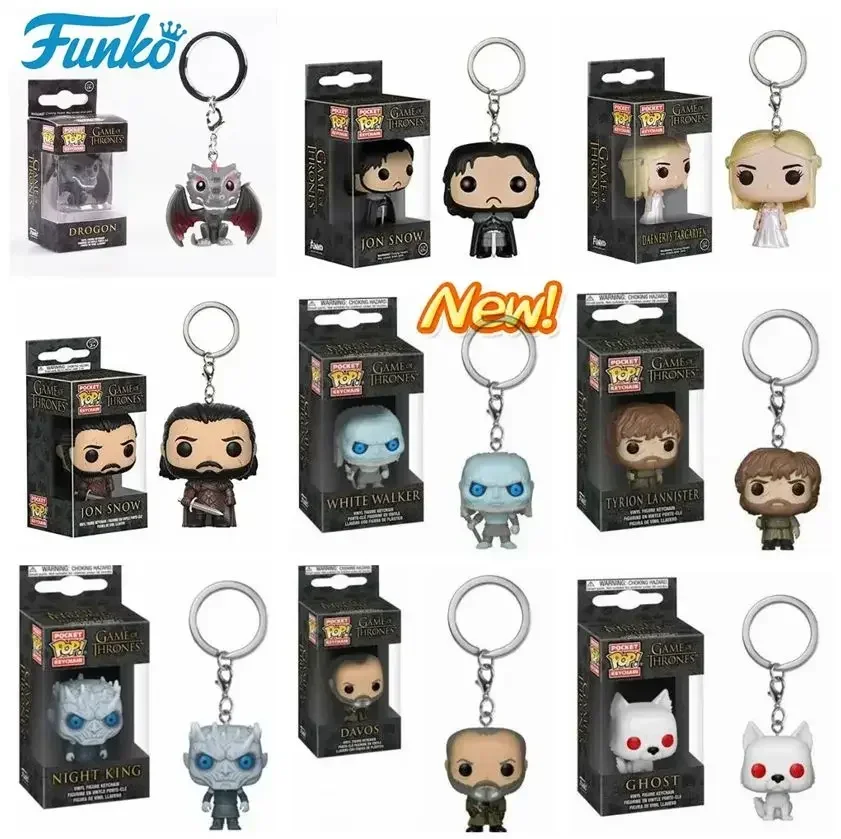 Фото FUNKO pop Movie TV Game of Jon Snow Daenerys Davos Ghost Night King Thrones Tylion Drogon KeyChain Фигурка Модель Коллекционные игрушки №1