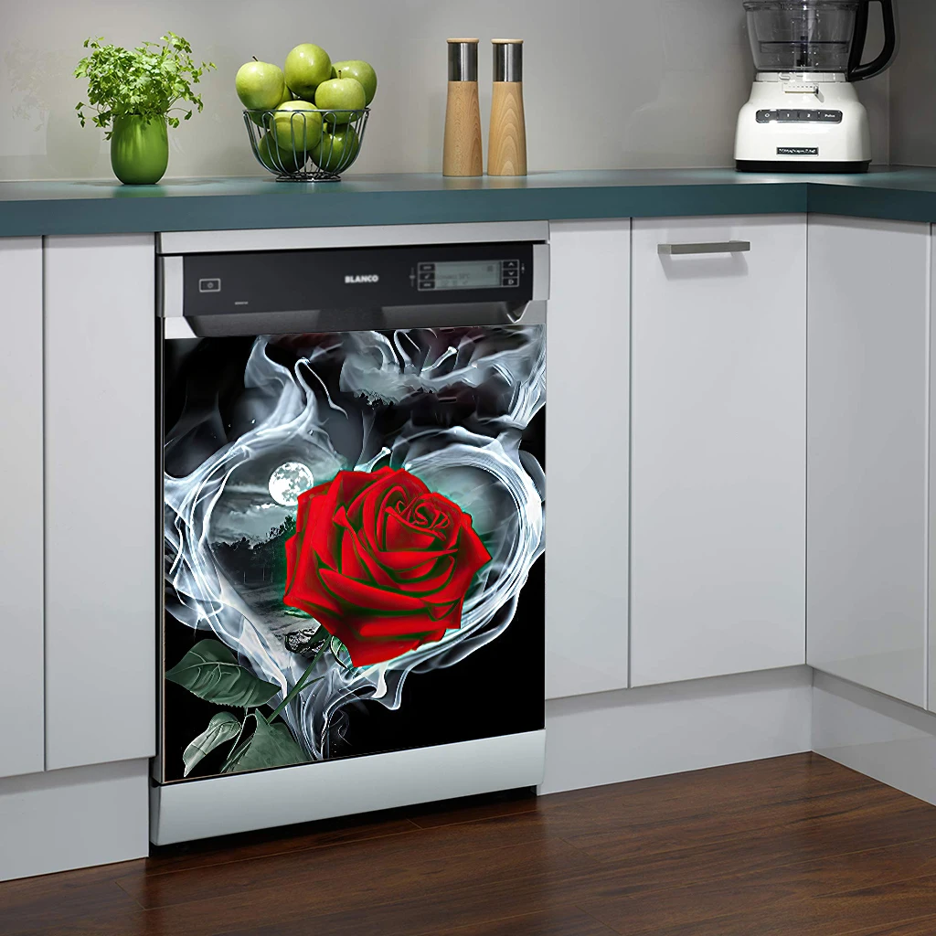 

Red Rose Kitchen Stickers Home Decor Self-adhesive Waterproof Removable Refrigerator Dishwasher Sticker Decorative Tools
