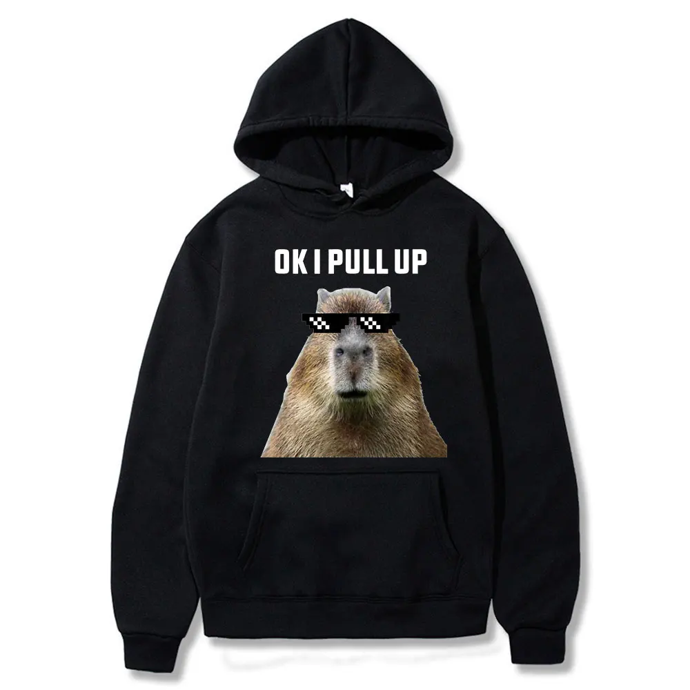

Funny Ok I Pull Up Capybara Print Hoodie Men's Fashion Casual Oversized Hooded Sweatshirts Gothic Pullovers Clothes for Teens