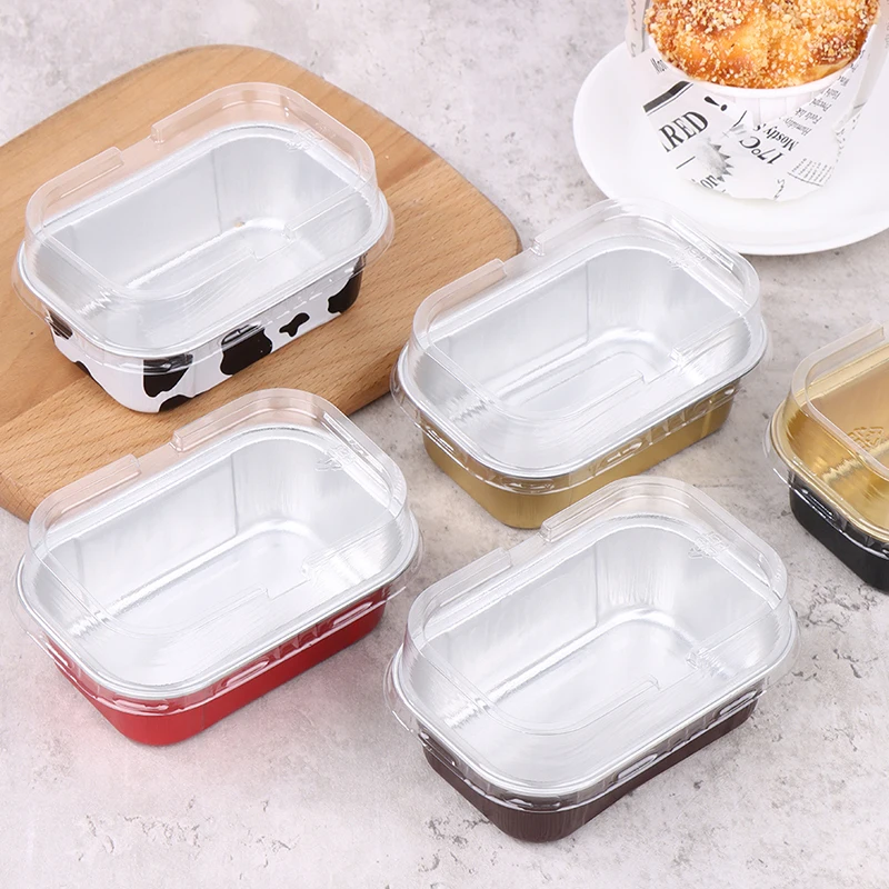 

10Pcs 168ml Rectangular Aluminium Foil Baking Cups Heat Resistant Cupcake Liner Molds Dessert Cake Box With Lid Pastry Tools
