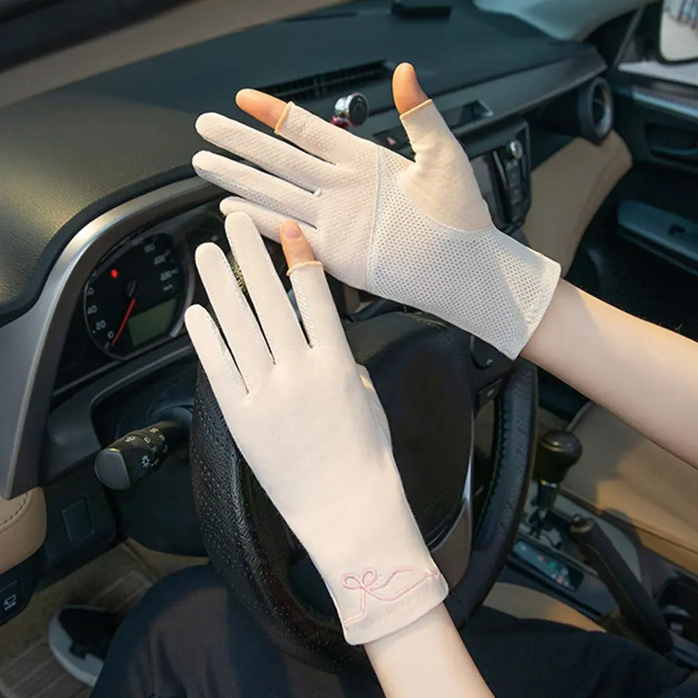 

Women Anti UV Breathable Elasticity Half Finger Gloves Cotton Sunscreen Gloves Driving Mittens