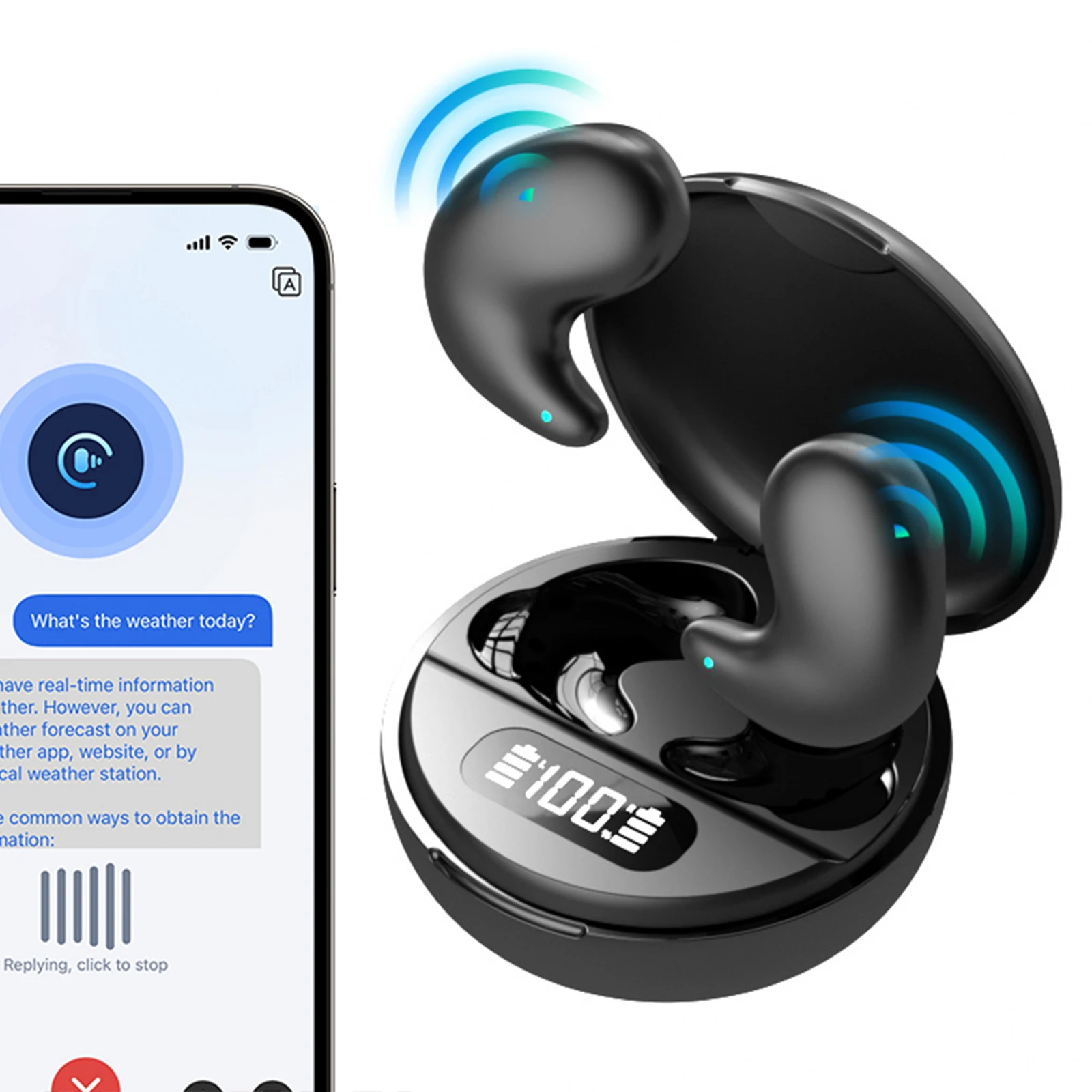 Фото Портативные беспроводные наушники с Bluetooth 5.3, наушники-переводчики, спортивные наушники в режиме реального времени для работы, занятий спортом и сна №4