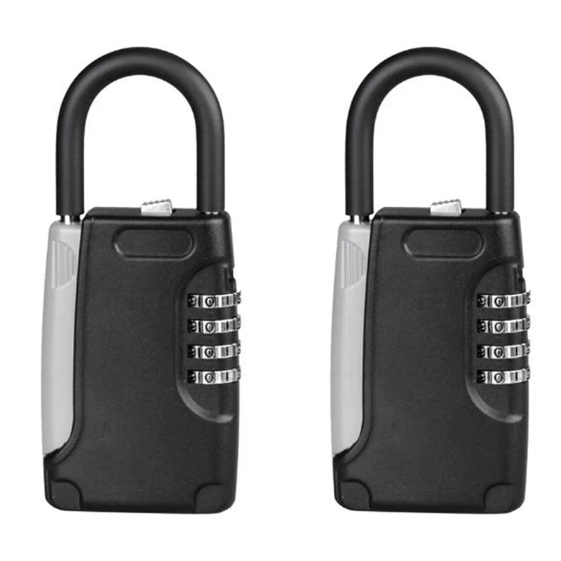 

2 шт., металлический механический ящик для хранения ключей, с металлическим крючком, черный Сейф для ключей с паролем