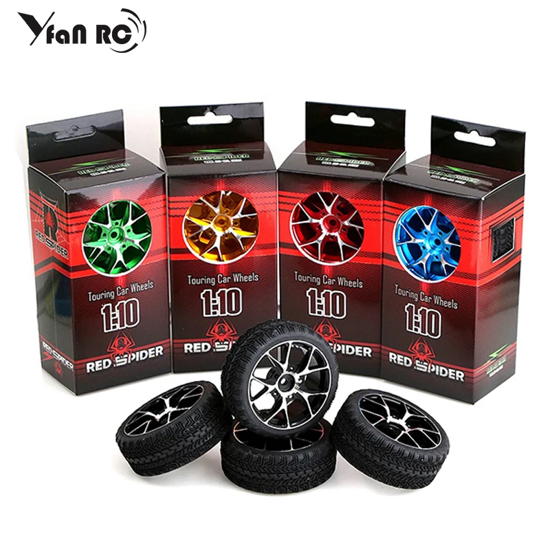 

4 Pairs Metal Wheel Rim Hub Rubber Tire Tyres Universal For 1/10 RC On-road Racing Car Drifting HSP 94123 94122 FW06 TT01 TT02