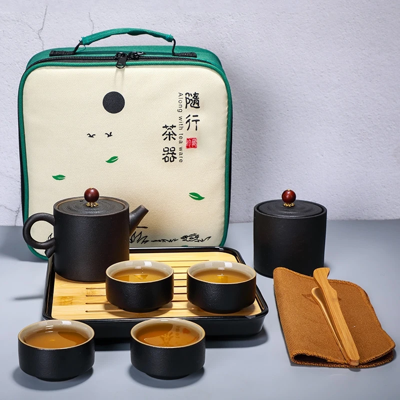 

Высококачественная керамика черного цвета, 1 горшок, 2 чашки, чайные наборы, портативные дорожные чашки для дома и офиса, керамический контейнер для чая и кофе с пакетами