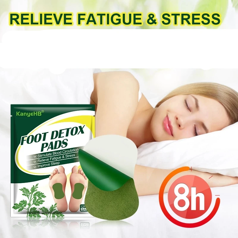 

12pcs/bag Wormwood Foot Detox Pads Help Sleeping Patches Heel Fatigue Pain Relieving Plaster Relieve Stress Detoxification