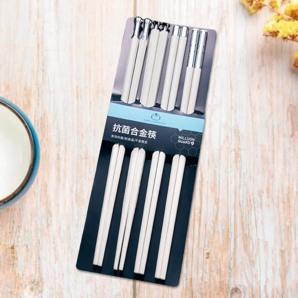 

5 Pairs Chopsticks Heat Resistant Anti-break Easy Grab Comfortable Grip Rust-proof Food Grade Alloy Chopsticks Kitchen Utensil