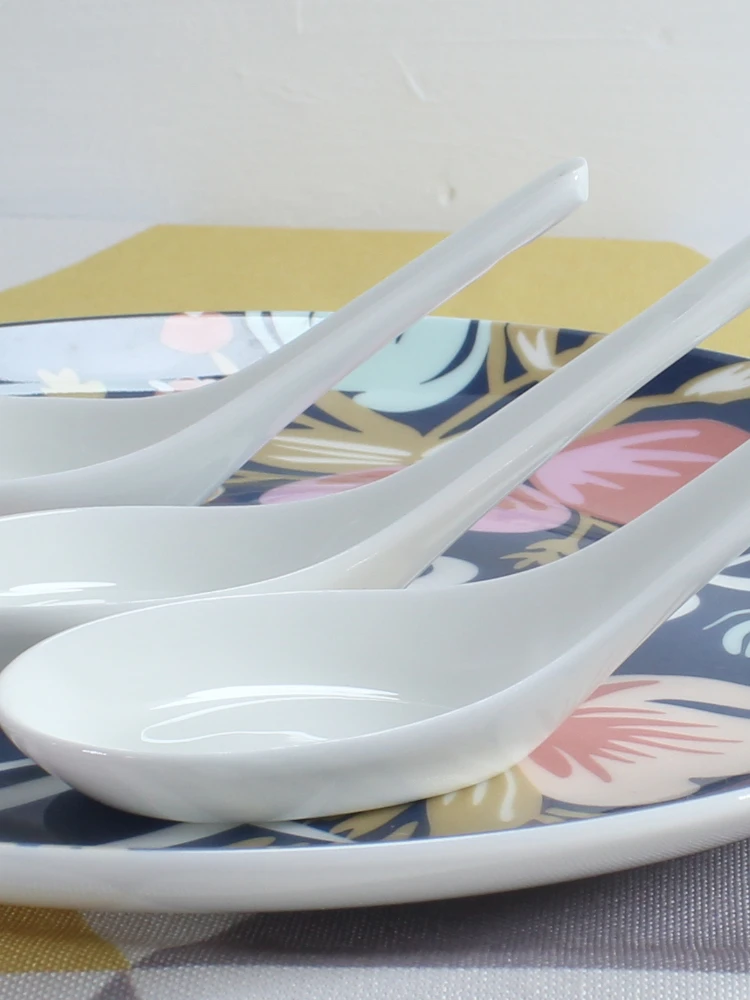 

10pcs set, plain white bone china chinese rice scoop spoon, ceramic, porcelain dinner baby kis soup korean ice cream ladle
