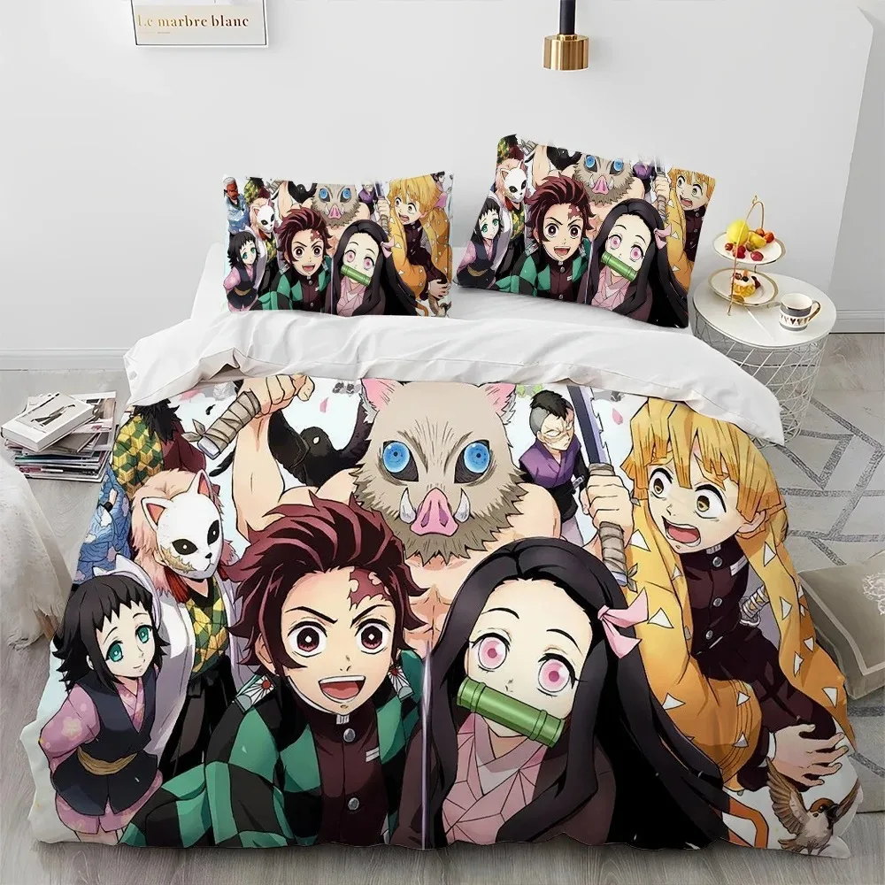 Demon Slayer Bedding Set Kamado Nezuko Duvet Cover Bedspread Pillowcase King Queen Full Single Size Bed Linen Kids Teen Gift