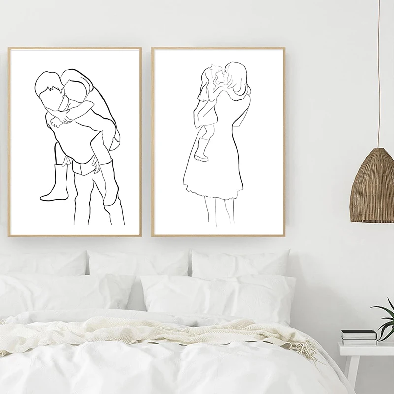 ванию abstrakcyjną czarno-białą linię miłość rodzina obraz ścienny na płótnie skandynawskie plakaty i druki do wystroju salonu