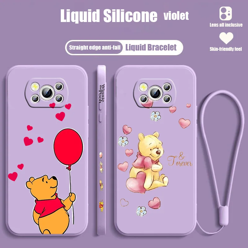 

Disney Winnie the Pooh LOVE For POCO C55 C50 C40 M5S M4 M3 F4 F3 X5 X4 X3 X2 NFC GT Pro Liquid Left Rope Lanyard Phone Case