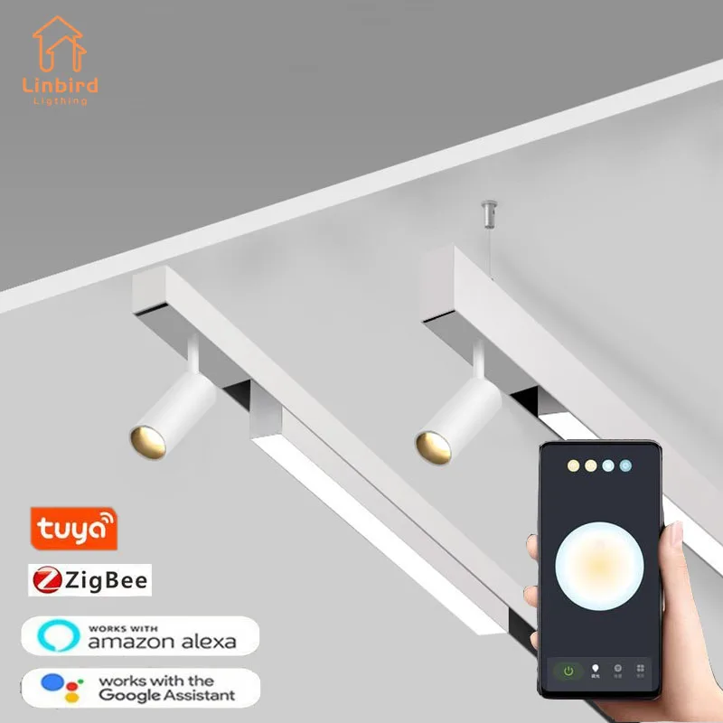 Фото Умный светильник Zigbee White с магнитной дорожкой, встроенная Гибкая линейная потолочная решетка для дома и гостиной №1
