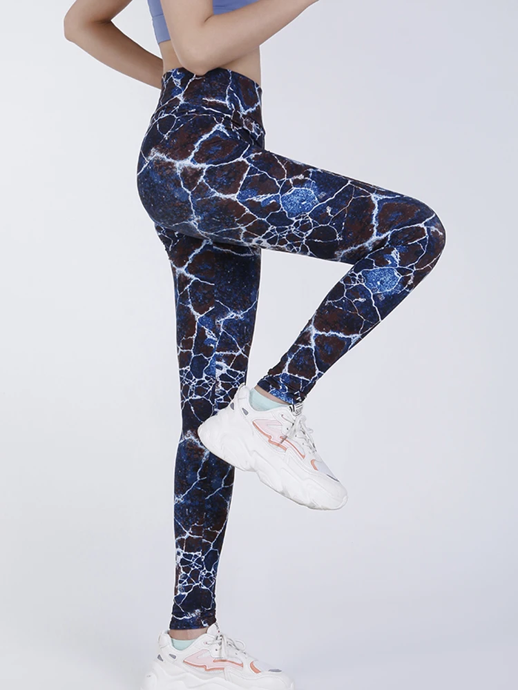 Леггинсы VIIANLES с принтом белого и темно-синего камня женские штаны для йоги
