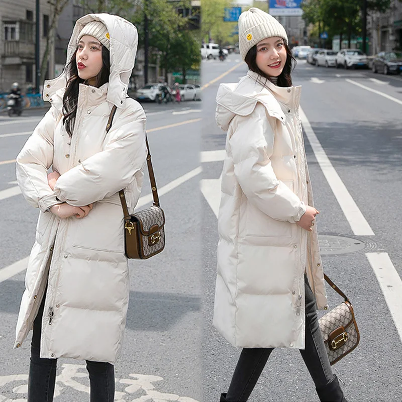 Женский пуховик выше колена новинка 2024 корейская зимняя одежда свободное