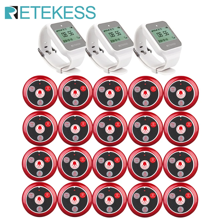 Retekess Hookah Wireless Calling System Restaurant Pager 3 TD108 Watch Receiver+20 T117 Transmitter Button For Customer Service