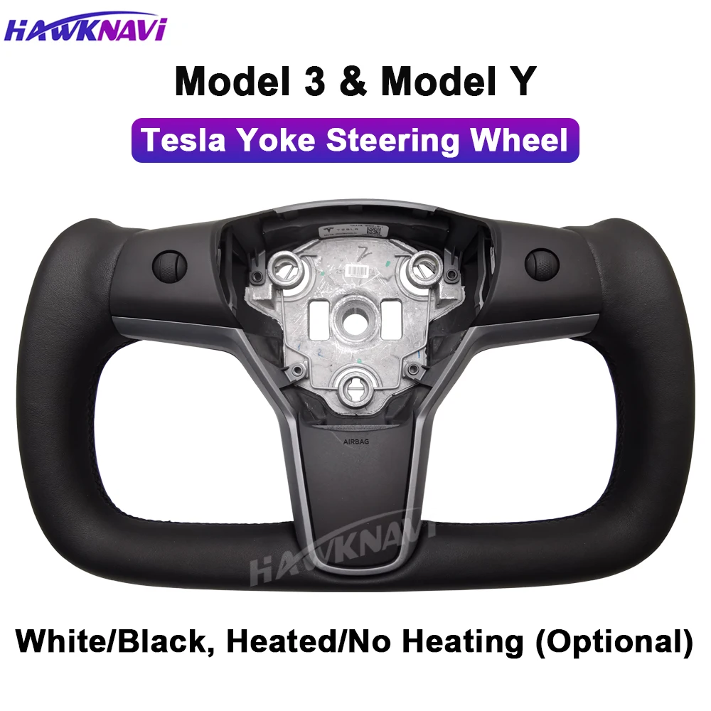 

Yoke Steering Wheel Racing Style for Tesla Model 3 Model Y 2019 2020 2021 2022 White Black Leather Carbon Fiber Heated Optional