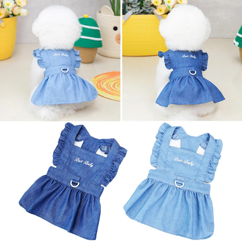 

Comfortable Polyester Jeans Pet Princess Dress for Summer and Spring Cute Pet Dog Clothes with Fashionable Bowknot 1 PCS