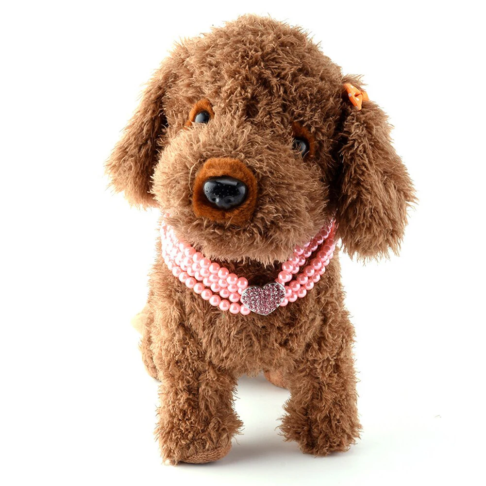 

Elegant Dog Necklace Puppy Collar Faux Pearl With Shiny Rhinestone Heart Shape Pendant Cat Collar Jewellery Soft Pet Accessories