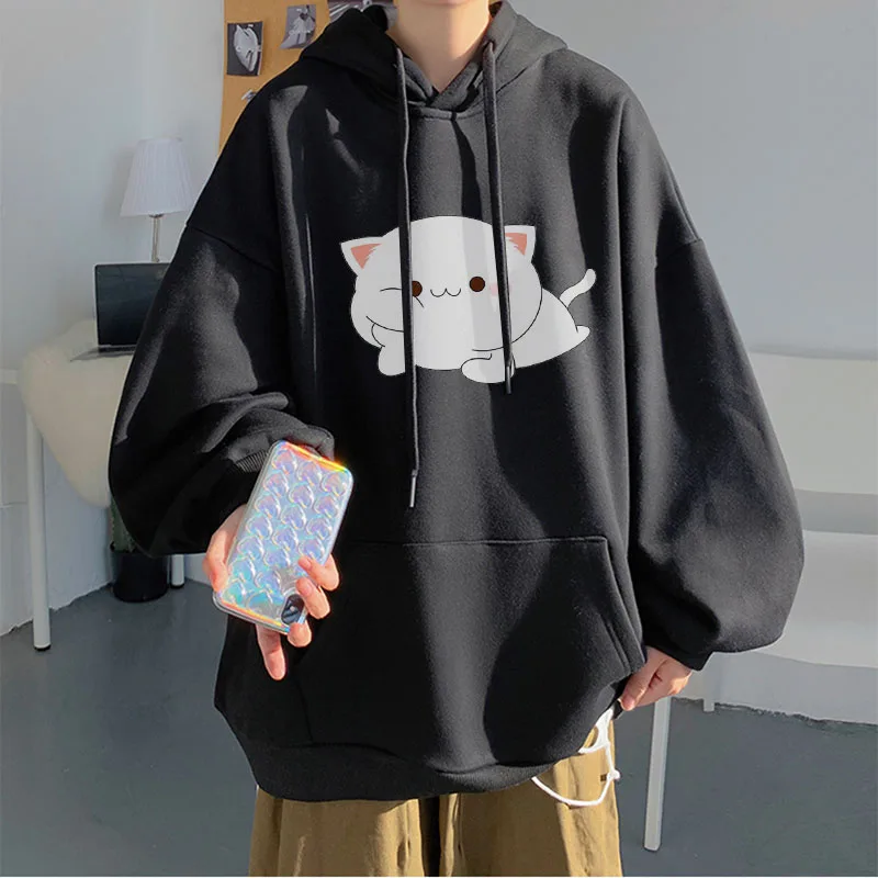 

Japan Anime Lazy Cat Print Hoodie Loose Streetwear Pullovers Tops Long Sleeves Unisex Sweatshirts Winter Comfortable Creativity
