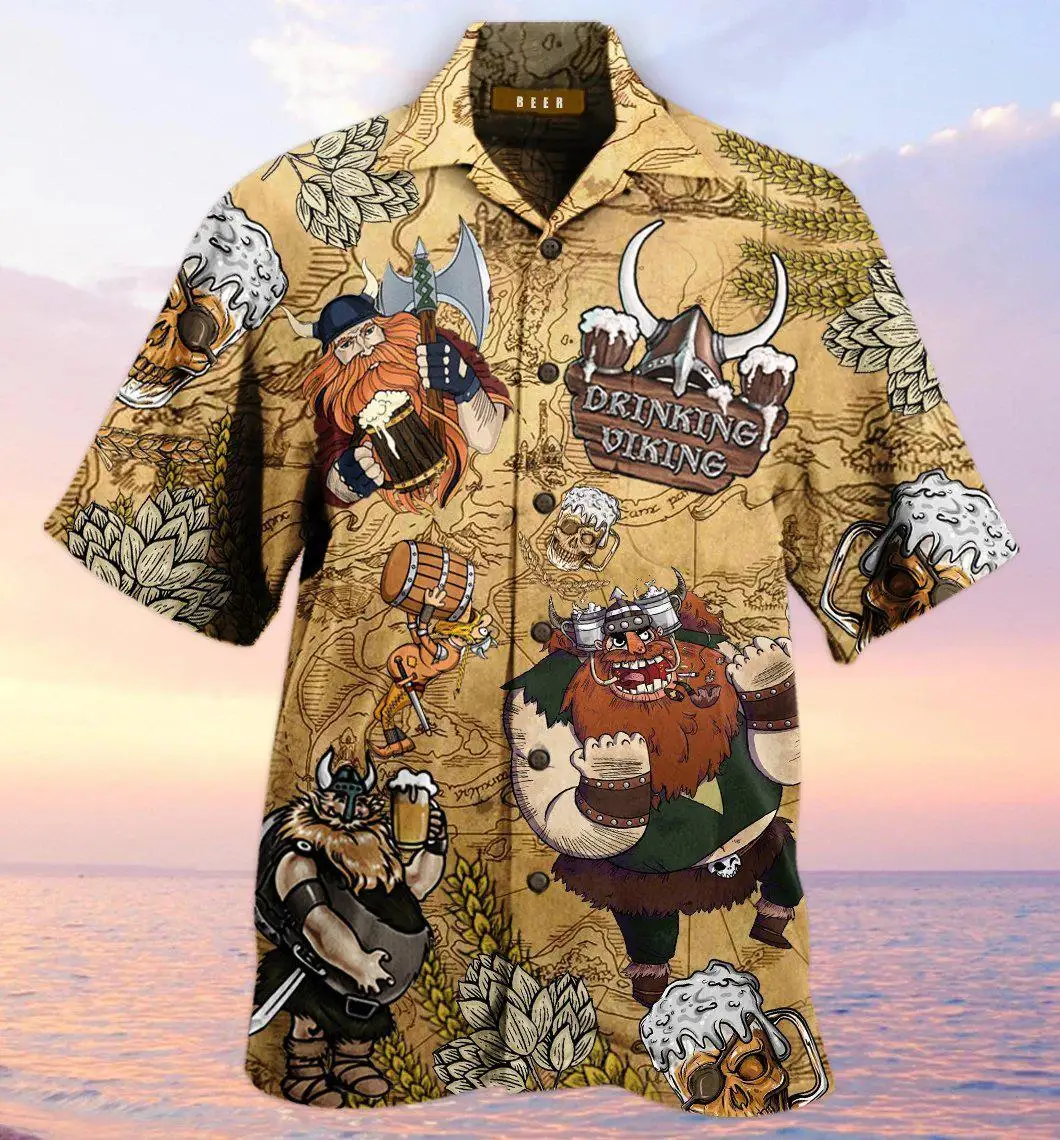 Гавайские рубашки 2022 топы с принтом викингов для мужчин Повседневная пляжная