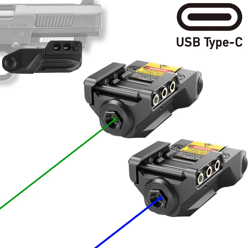 

USB Rechargeable Green Blue Laser Sight with Constant Pulse Output Picatinny Rail For Fullsize Compact Subcompact Pistol
