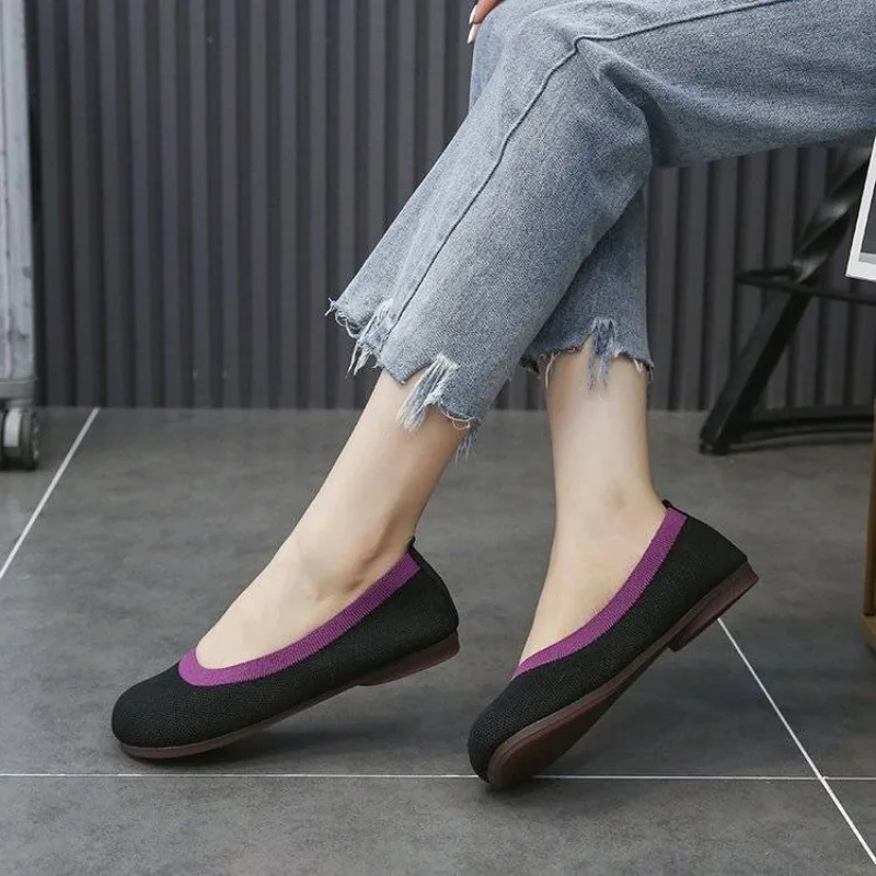 Женские туфли без шнуровки Вулканизированная подошва круглый носок плоская