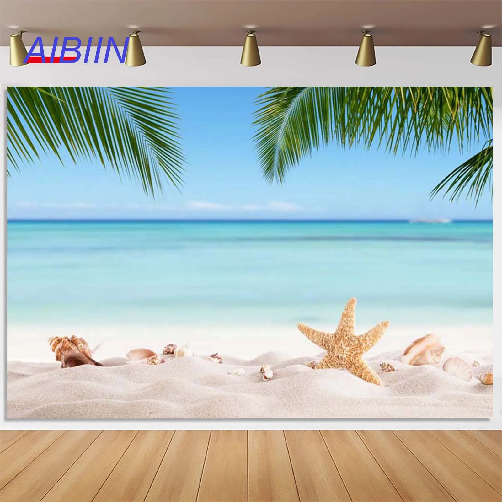 Летний пляж Вечеринка Декор Фон Приморское Побережье Пальмы Синее Море Небо