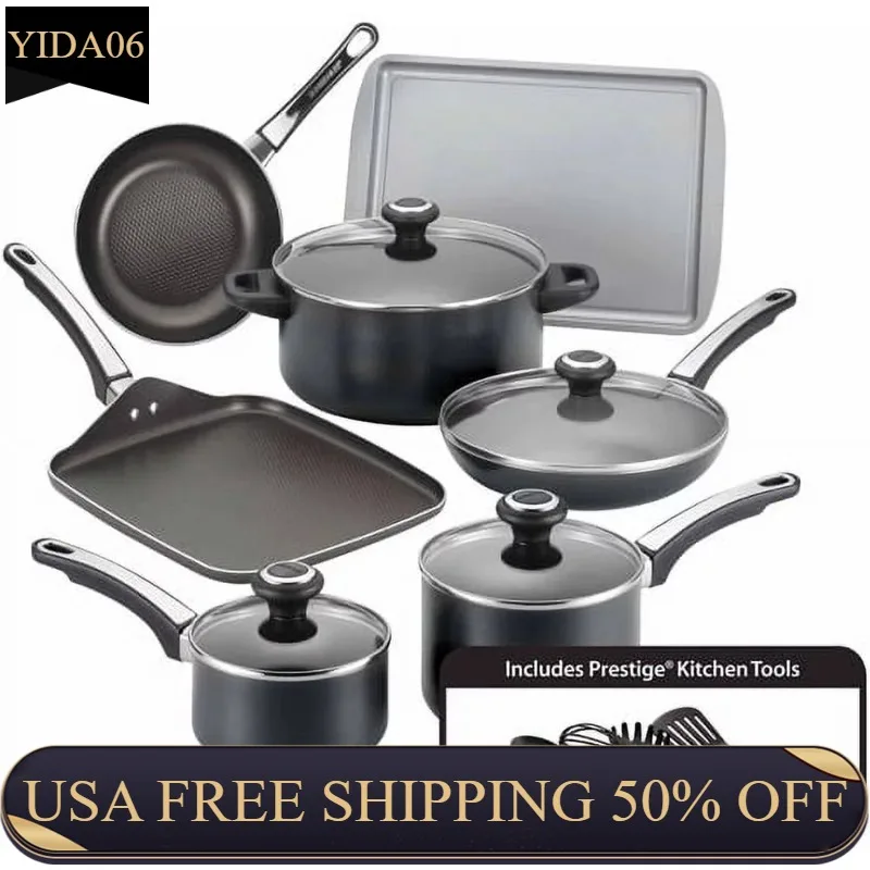

Farberware 17-Piece High Performance Nonstick Aluminum Pots and Pans Set, Cookware Set, Black non stick cooking pot set