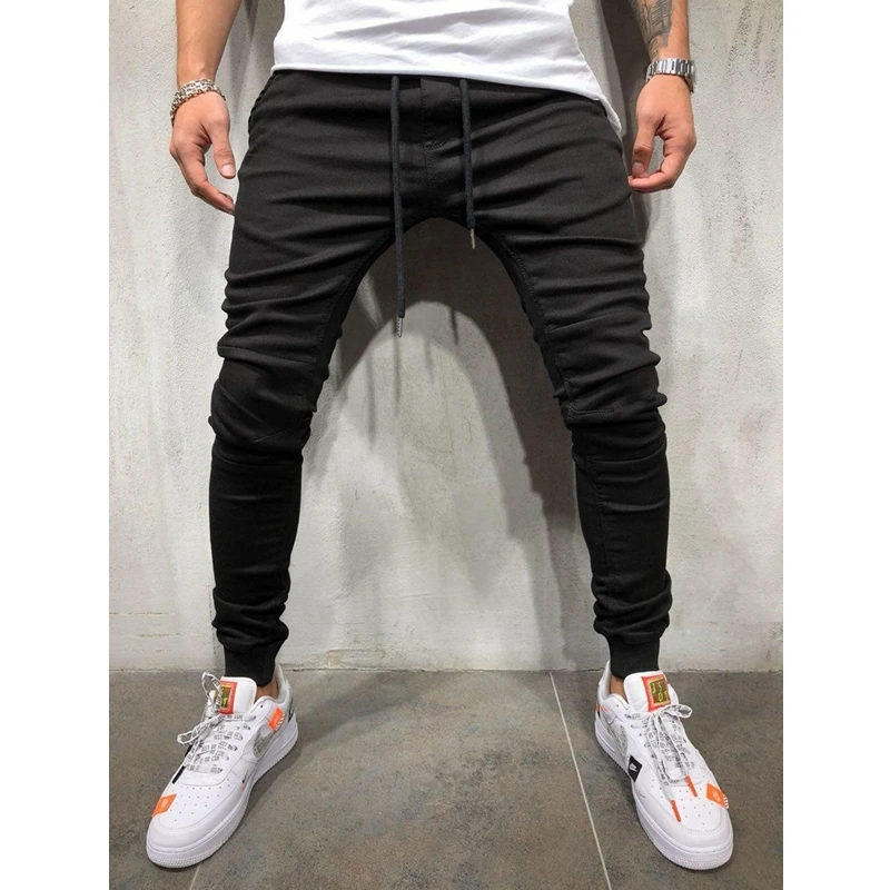Men Jeans Streetwear Vintage Jeans Spring Slim Fit Denim Pants Trousers Men Lace-up Mid-Rise Pencil Pants Trousers Sports Jeans