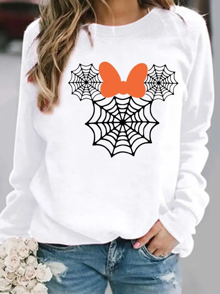 

Пуловер женский с принтом на Хэллоуин, модный праздничный свитшот с графическим принтом и бантом в виде паутины, осень-весна