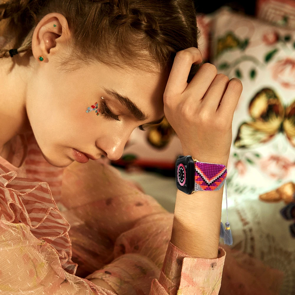 Miyuki Handmade Adjustable Compatible Apple Watch Band 38mm 40mm 41mm 42mm Series SE Ultra 8/7/6/5/4/3 Strap for iWatch to Women