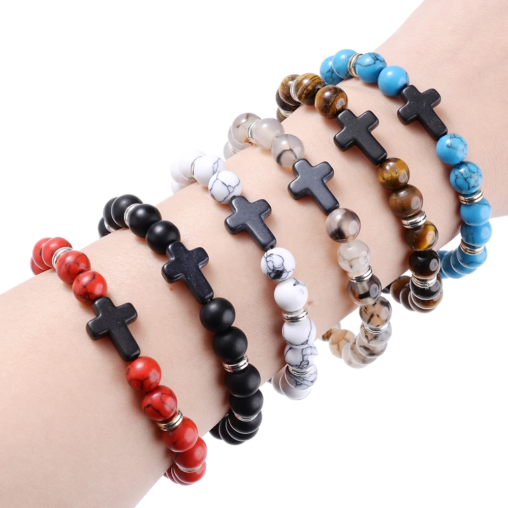 Модные черные очаровательные браслеты с бирюзой мужские бриллианты 8 мм белые