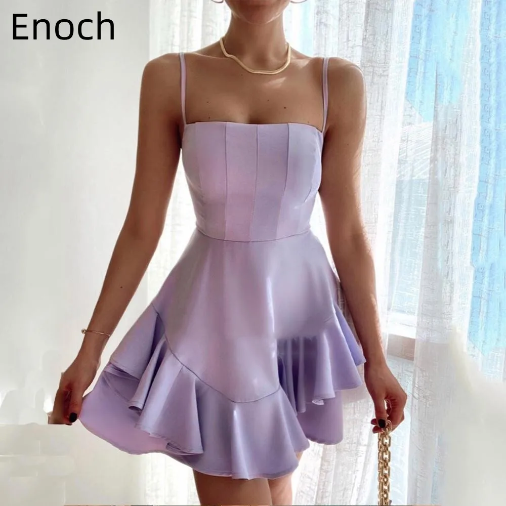 

Женское вечернее платье на тонких бретельках ENOCH, сексуальное платье с квадратным вырезом и открытой спиной, официальное платье выше колена