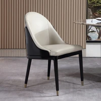 italian light luxury leather art dining chair black paint back chair designer modern simple dining chair
