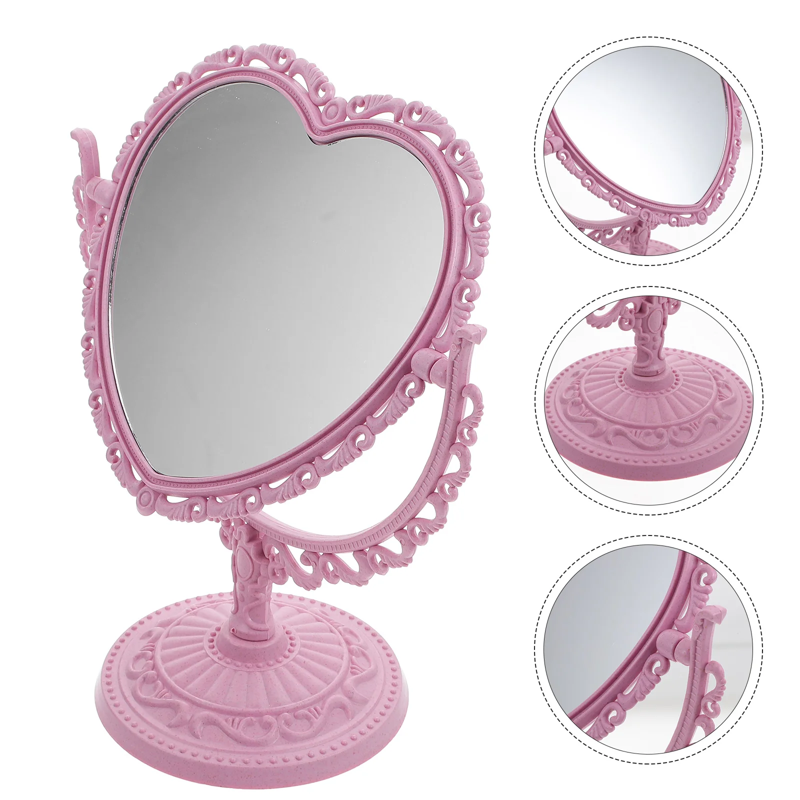 

Rotating Vanity Mirror Bedroom Heart Modeling Decor Vintage Desktop Girl Makeup Plastic Dresser Decoration Miss Girls Table