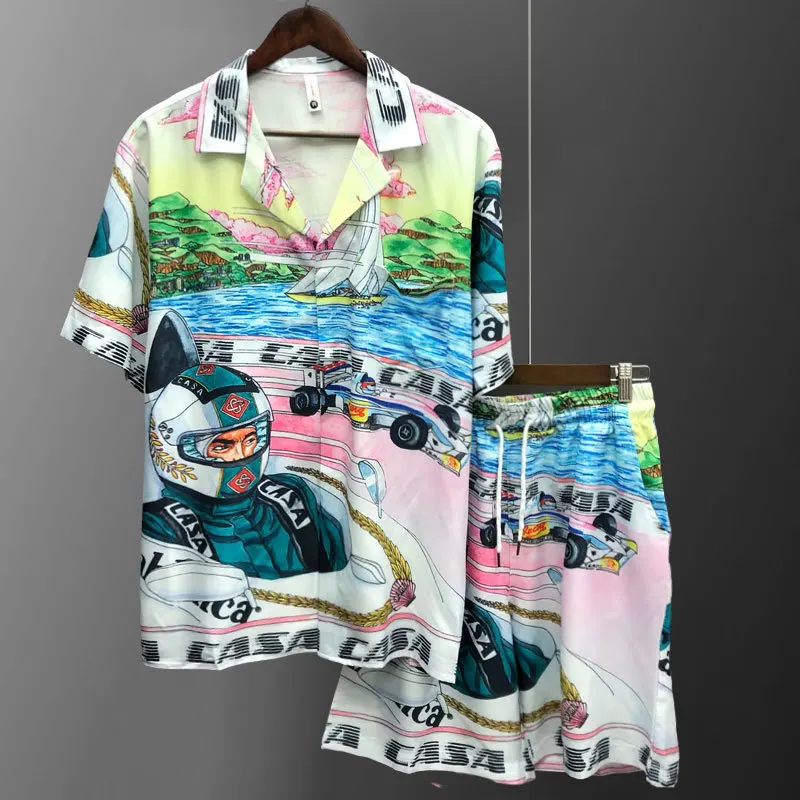 

Fashion Pattern Shirt Short Sleeve Casual Shirt Suit Streetwear 2023 Summer Lapel Streetwear Shirt Suit Casual Sets Homme